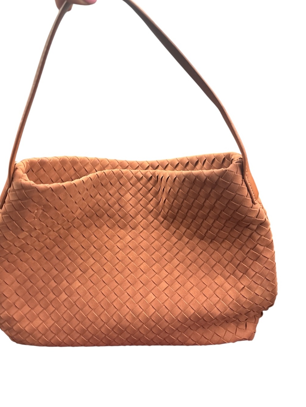 Hand made Woven tote suede Shoulder Bag in Cognac Brown - Picture 16 of 17